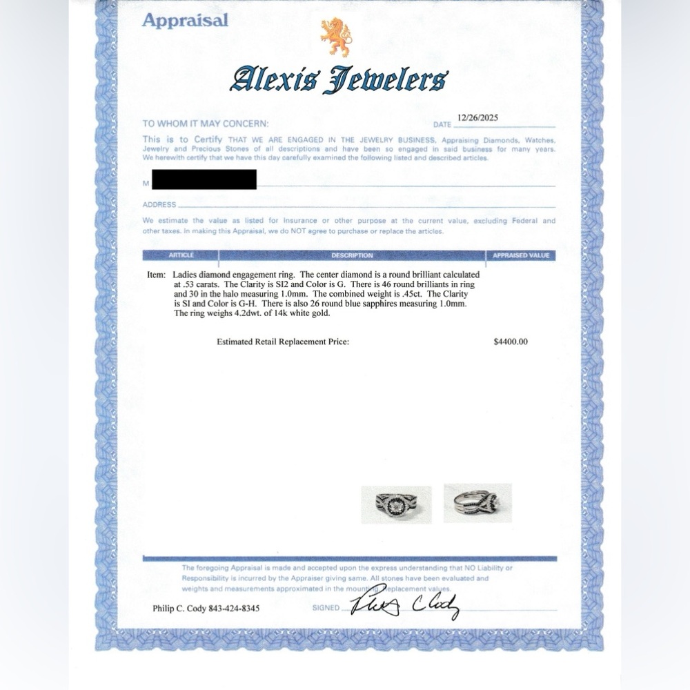 14k White Gold Diamond and Sapphire Wedding Set/Ring by Shane Co. w/ appraisal. - Picture 4 of 4